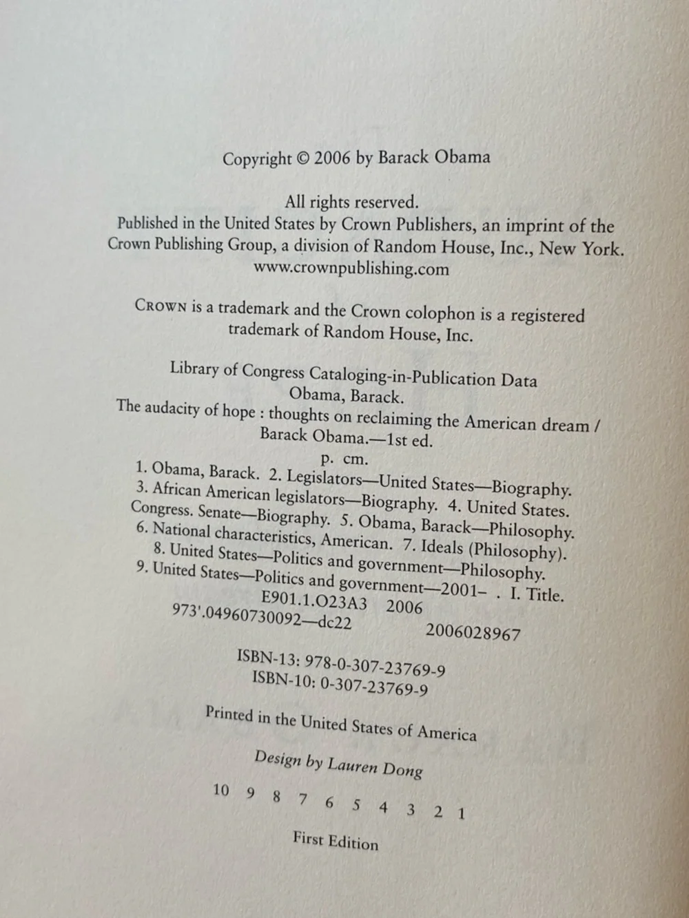 First Edition Barack Obama The Audacity of Hope Book 2006